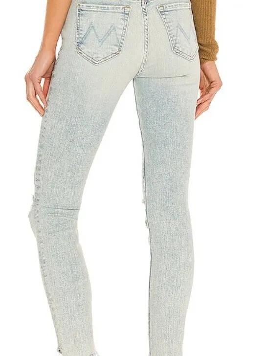 MOTHER The Stunner Zip Ankle Step Fray Distressed Light Wash Jeans - Size - 24 - Image 4