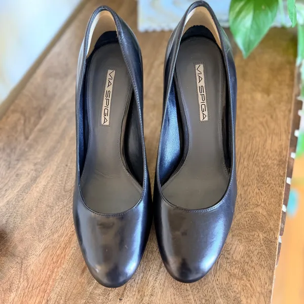 Via Spiga Pump Women 7M Black Leather Classic Professional Hidden Platform Heel - Image 8