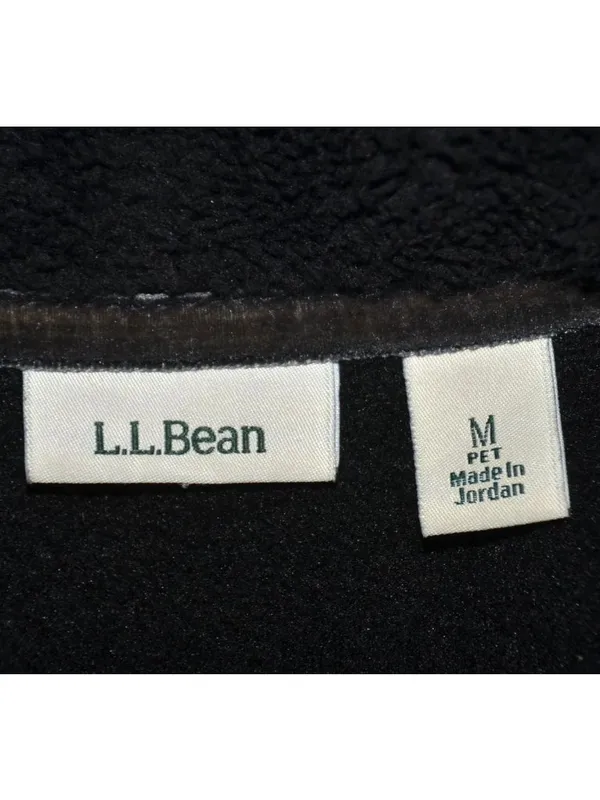 LL Bean Cardigan Jacket Womens M Gray Black Fleece Shawl Collar Open Front - Image 9