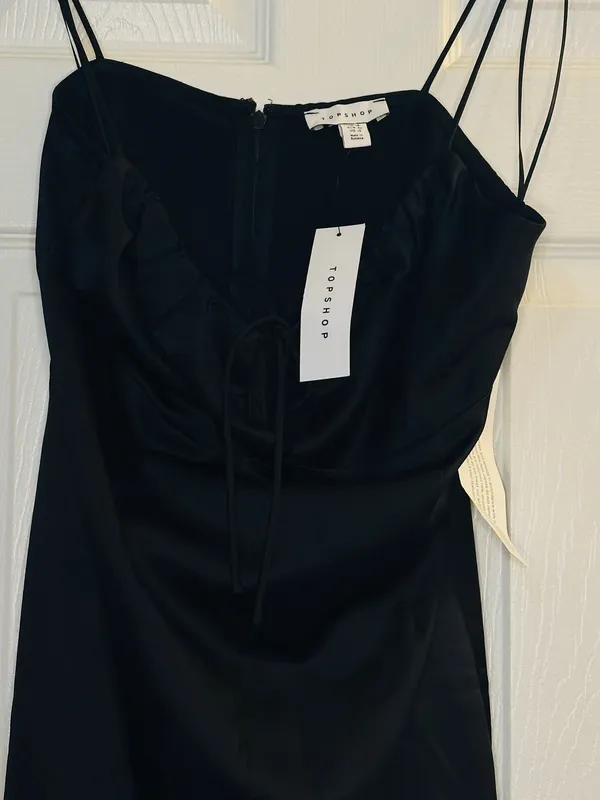 Topshop NWT Gathered Bust Mini Slip Dress In Black - 10 - Image 6