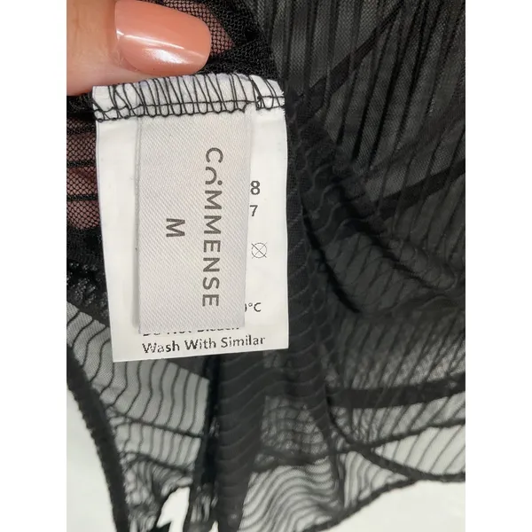 Commense Womens Bodysuit Black Sheer Mesh Front Cutout Ribbed Long Sleeve M - Image 5