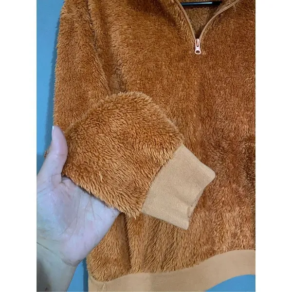 Fifth Sun Hooded Pullover Plush Sherpa Orange Womens Medium NWOT - Image 3