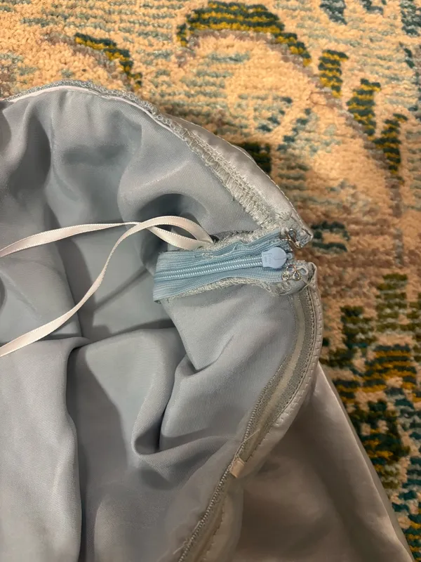 Blue Strapless Satin Mini Dress - Image 3