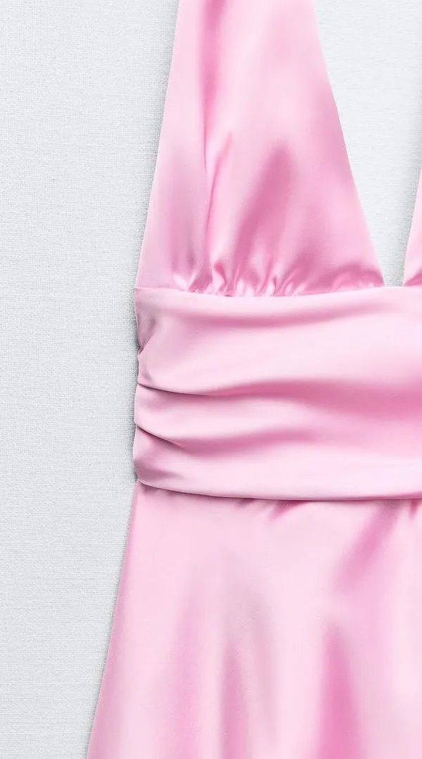Zara dress mini halter pink satin bow wedding party coctail bridal shower evening - Image 16
