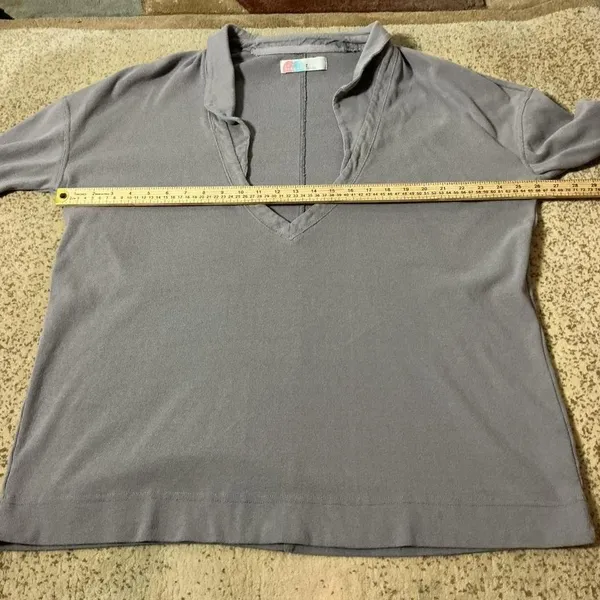 Free People Beach Womens Oversized Deep V-Neck Ribbed‎ Pullover Top Grey M - Image 3