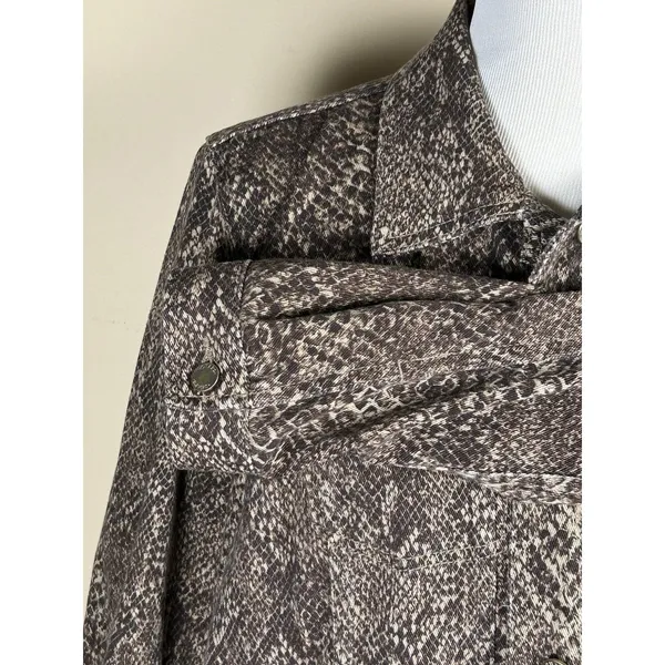 CHAPS Women 1X Snake Print Denim Jacket Brown Tan Reptile Stretch Jean Coat Plus - Image 6
