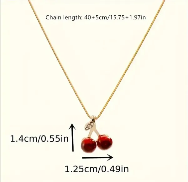 NEW red cherries gold necklace, cherry aesthetic cherry jewelry Stocking Stuffer - Image 4