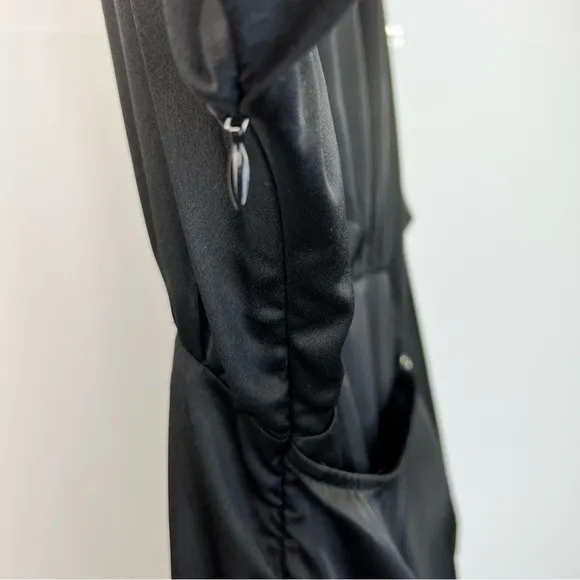PrettyLittleThing High Slit Wrap Dress Womans 8 Black Satin Open Back Clubwear - Image 7
