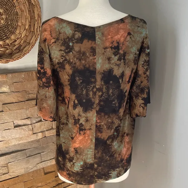 Elegant Tie-Dye soft slinky Blouse in Earthy Tones - Image 4
