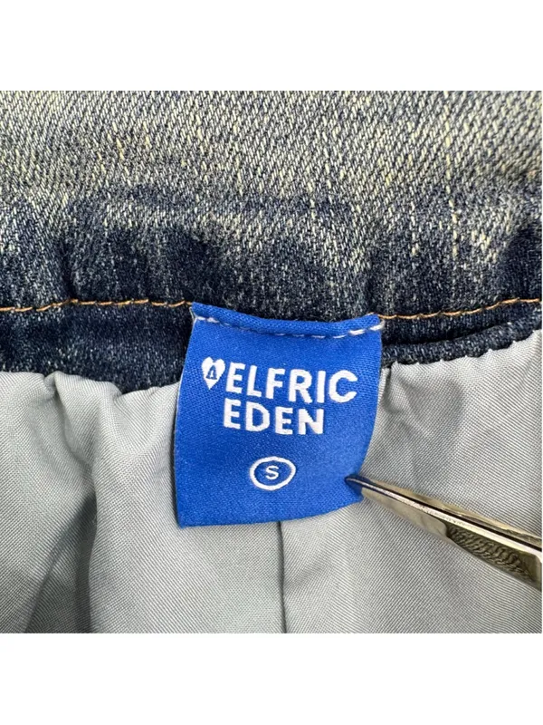 Denim Pleated Mini Skirt Asymmetric Fringed Hem AElfric Eden Sz Small Y2K Inspo - Image 7