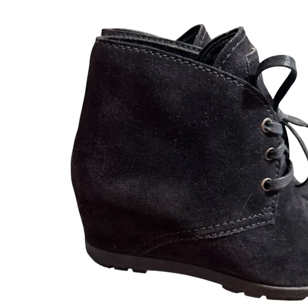 Quiet Luxury Prada Suede Wedge Ankle Boots Black‎ Size 37.5 - Image 6