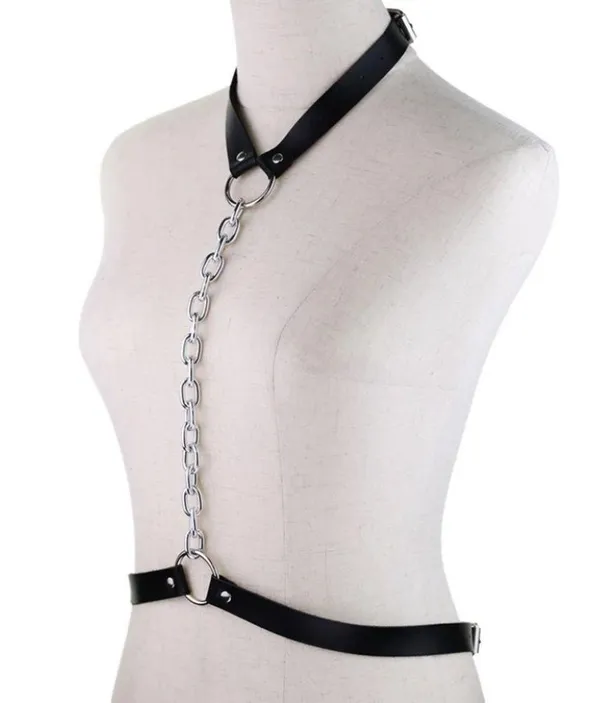 Black Harness Chunky Chain Belt New - Image 3
