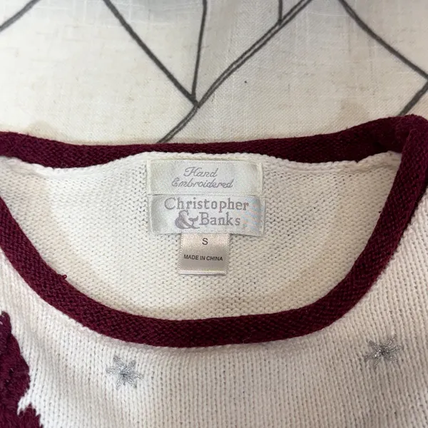 Christopher & Banks Sweater Small White Winter Cardinal‎ Hand Embroidered 2003 - Image 8