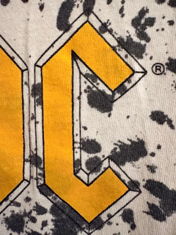 AC/DC White Tee with Yellow Logo and Black Splatter Sz S - Image 7