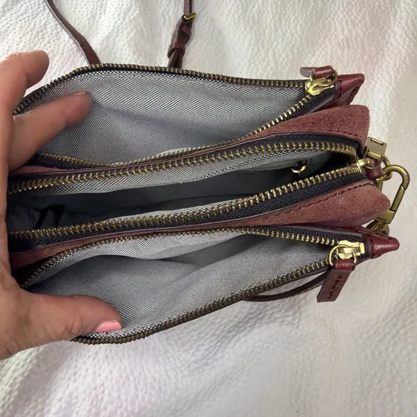 Fossil Emma Burgundy Leather/suede Crossbody Bag Purse - Image 7