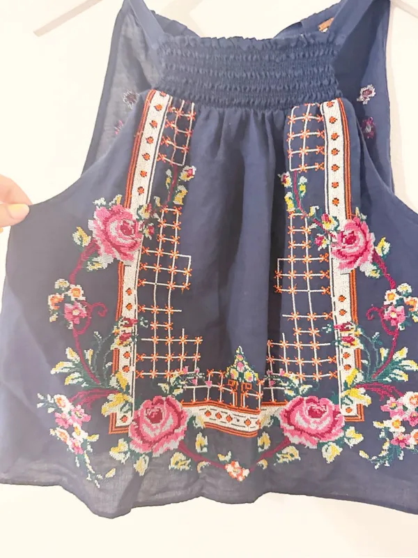 Free People Honey Pie Embroidered Floral Tank Top Blue Size Medium M - Image 4