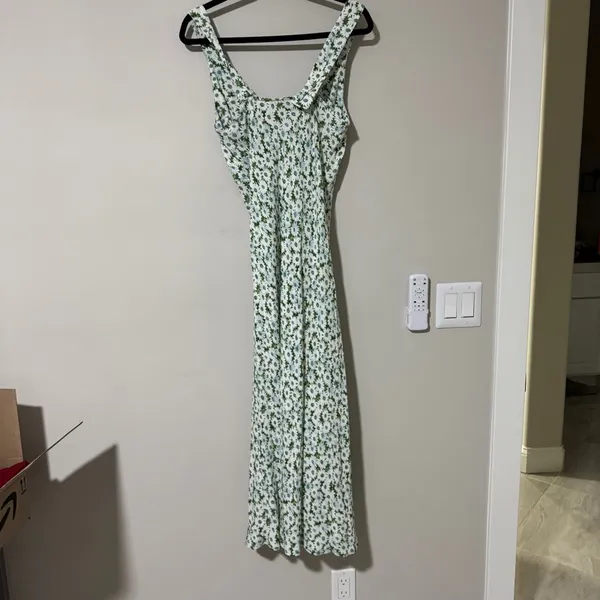 Reformation Beauden Sleeveless V Neck Crepe Midi Dress White Green Floral M - Image 9