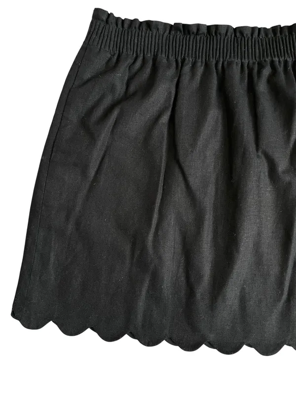 J. Crew Scalloped Side Walk Linen Blend Skirt Women’s Size 12 Black Pull On - Image 4