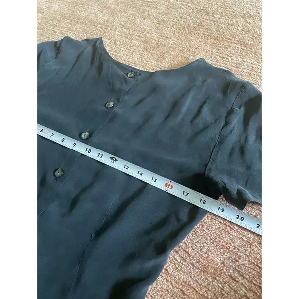 Women’s Pure Silk Ribbed Mock Neck Top Gray Short Sleeve Size 4 - Image 2