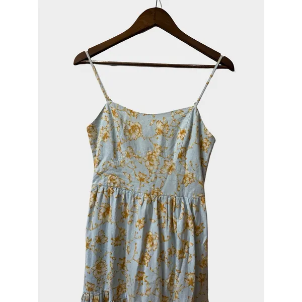 Christian Lacroix‎ Blue Floral Linen Blend Tiered Maxi Dress Small Cottagecore - Image 3