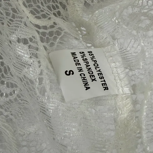 White Floral Lace Bralette Crop Top Sheer V-Neck Adjustable Straps Small‎ - Image 3