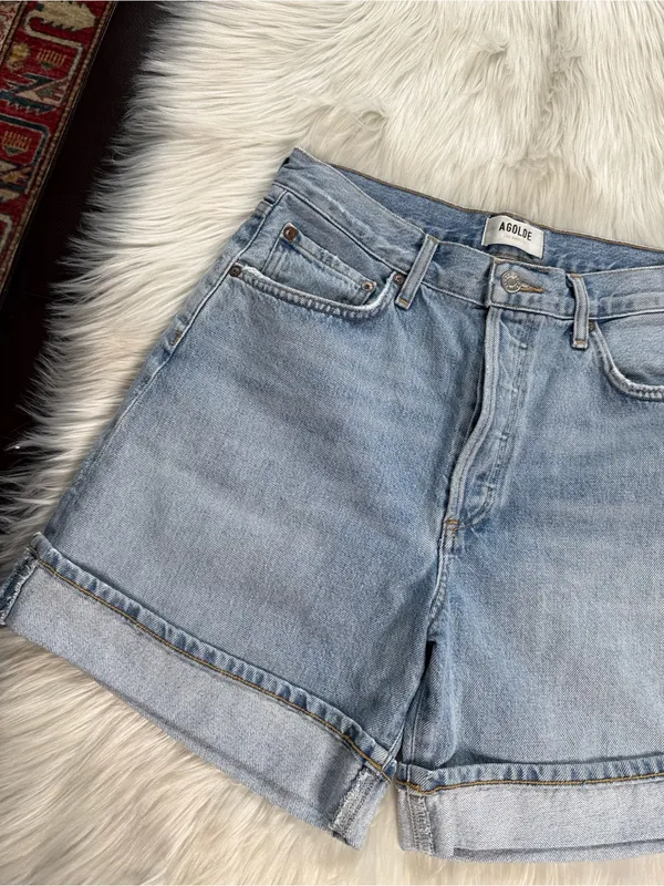 Agolde Dame High Waisted Cuffed Denim Shorts - Image 3