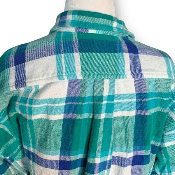 Vintage 90s Kelly Green Blue Plaid‎ Flannel Button Front Long Sleeve Baggy Shirt - Image 8