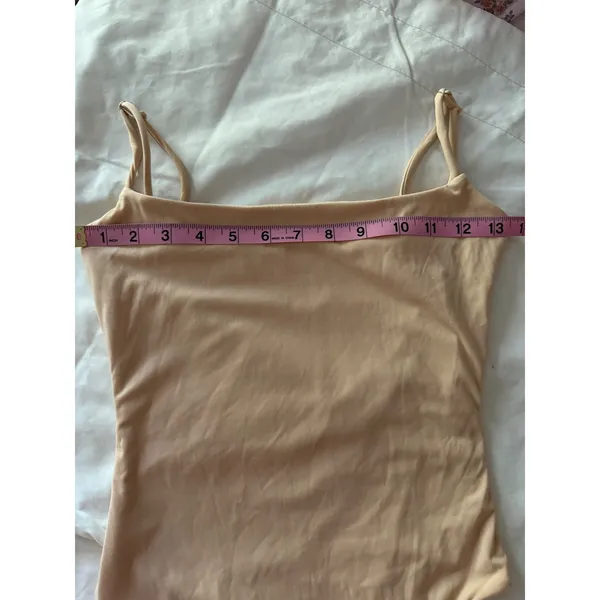 QINSEN Tan Nude Square Neck Bodysuit XS Adjustable Straps Thong Back‎ Stretch - Image 5