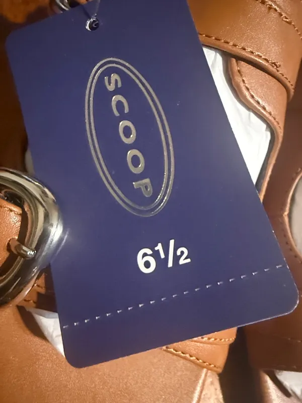 Scoop Tan Leather Double-Buckle Slide Sandals size 6.5 - Image 3