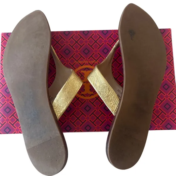 Tory Burch Cameron Gold‎ Leather Sandals 9.5 - Image 5