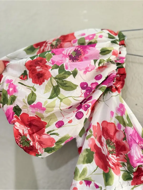Abercrombie & Fitch Drama Puff Sleeve Maxi Dress in a vibrant red & pink floral - Image 11