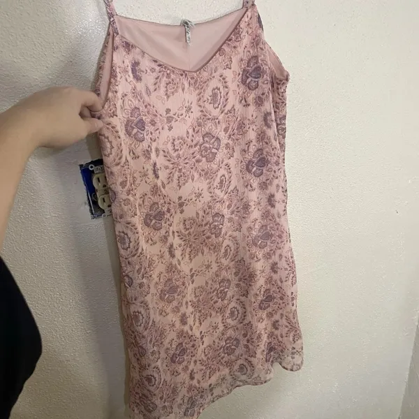 Mudd Pink Floral Slip Dress Womens XL Adjustable Straps Boho Sheer Overlay - Image 3