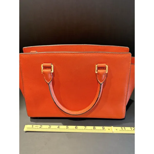 Michael Kors Selma Medium Saffiano Leather Satchel Bag Orange Gold Hardware - Image 5