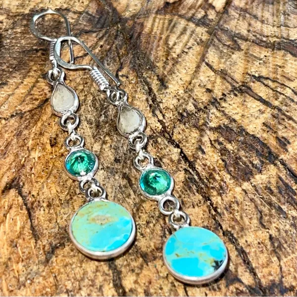 Stabilized Turquoise & Pearl Earrings 2 1/4” - Image 5