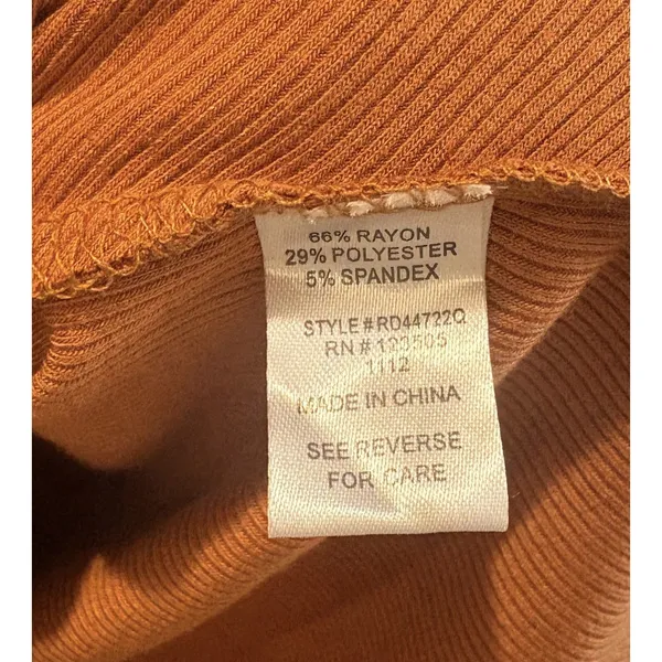 Heart & Hips Rust Orange Brown Ribbed Bodycon Shirt Dress Ruched Short Sleeve L - Image 5