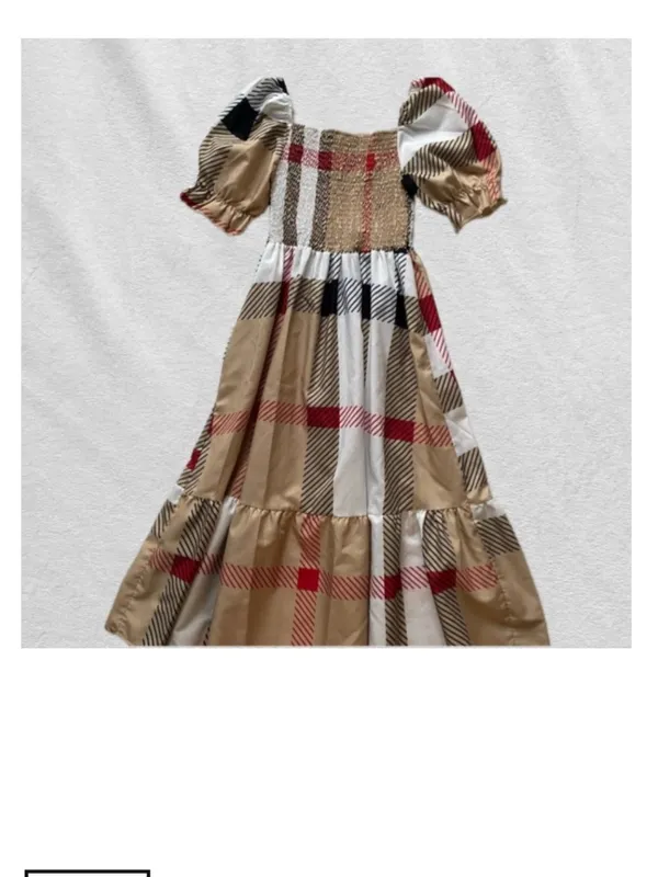 beige plaid smocked maxi dress Tan - Image 4