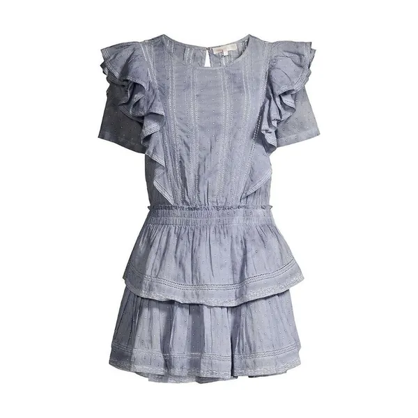 NWT LoveShackFancy Natasha Mini in Washed Denim Hand Dye Ruffle Cotton Dress M - Image 3