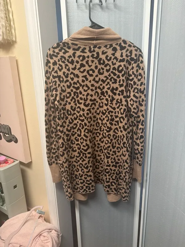 Yes Lola Leopard Print Open Front Shawl Collar Cardigan Size S - Image 3