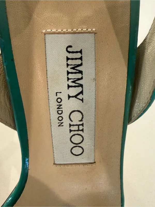 Jimmy Choo Green Patent Leather Strappy Slingback Stiletto Sandals Size 39.5‎ - Image 14