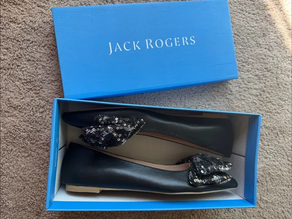 Jack Rogers Black Sequin Bow Leather Ballet Flats new 9 - Image 7