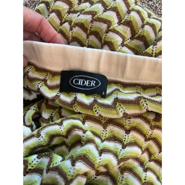 Cider‎ Women Green Brown Chevron Crochet Knit Maxi Skirt Retro Boho Small - Image 5