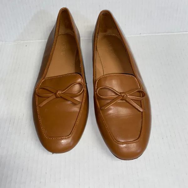 J. Crew Tan Brown Leather Slip-On Bow Loafers Dress Shoes Women's Size 6.5 - Image 3