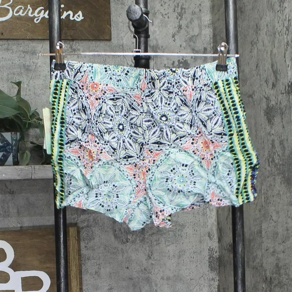 NWT Be Bop Printed Smocked-Waist Soft Shorts JGCQ006630 Aqua Blue / Coral M - Image 3