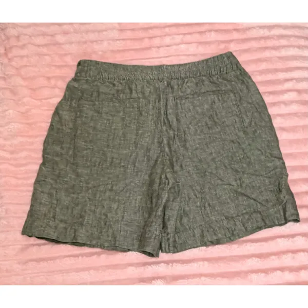 Athleta Voyager 100% Linen Shorts Womens 12 Aspen Olive Adjustable Waist - Image 4