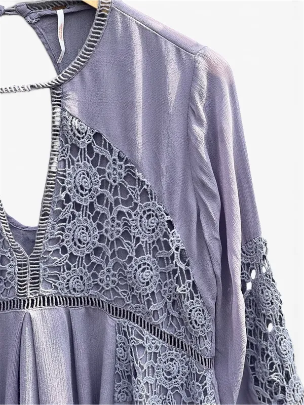 Free People Lilac Crochet Lace Tunic Dress Boho Small - Image 6