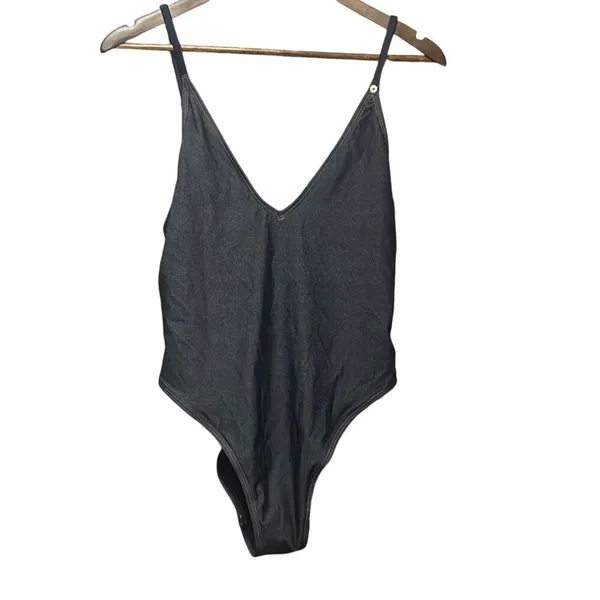 Aerie American Eagle Denim‎ Look One Piece Cheeky Swimsuit L - Image 3