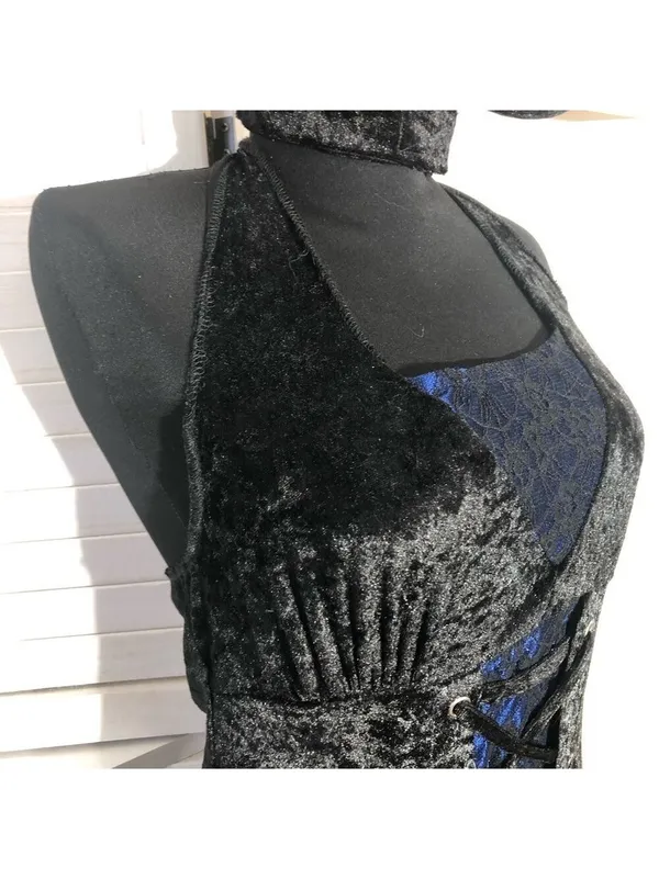 Vampire Lace velvet Mini Dress Blue Black whimsigoth punk goth witch Alt cosplay - Image 7