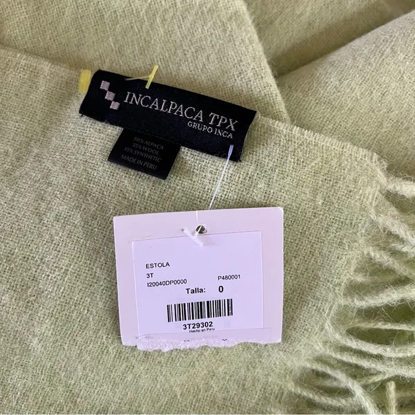 New Incalpaca Green Fringe Scarf Shawl Alpaca Wool Blend Luxury Wrap Peru 70x26” - Image 3