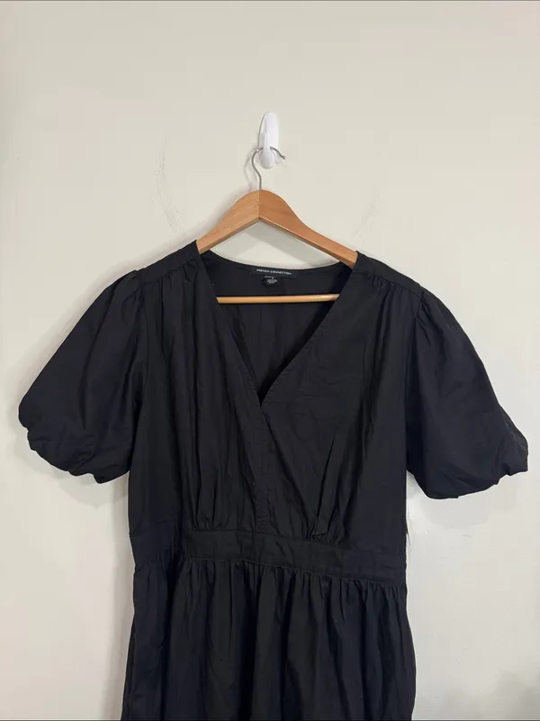 French Connection V-neck Short PuffSleeve Black Poplin Tier Maxi Dress size XL - Image 3