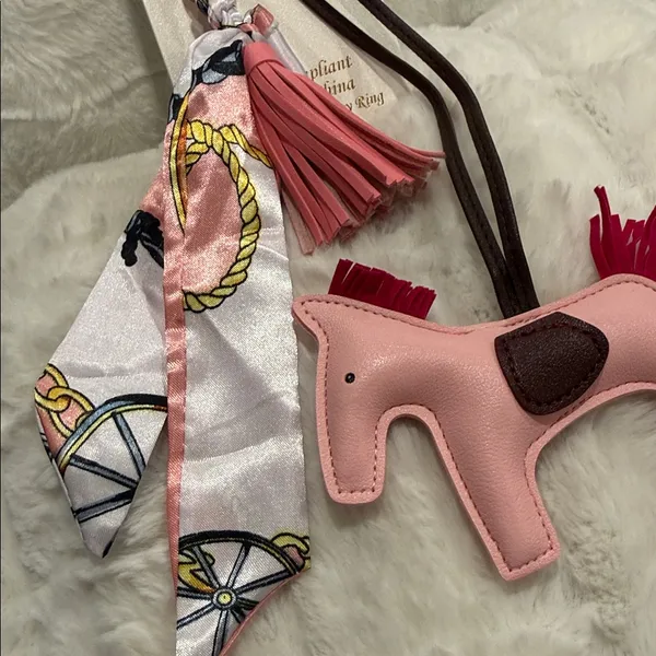 NWT | Pink Horse Bag Charm/Keychain with Tassel and Twilly - Image 3